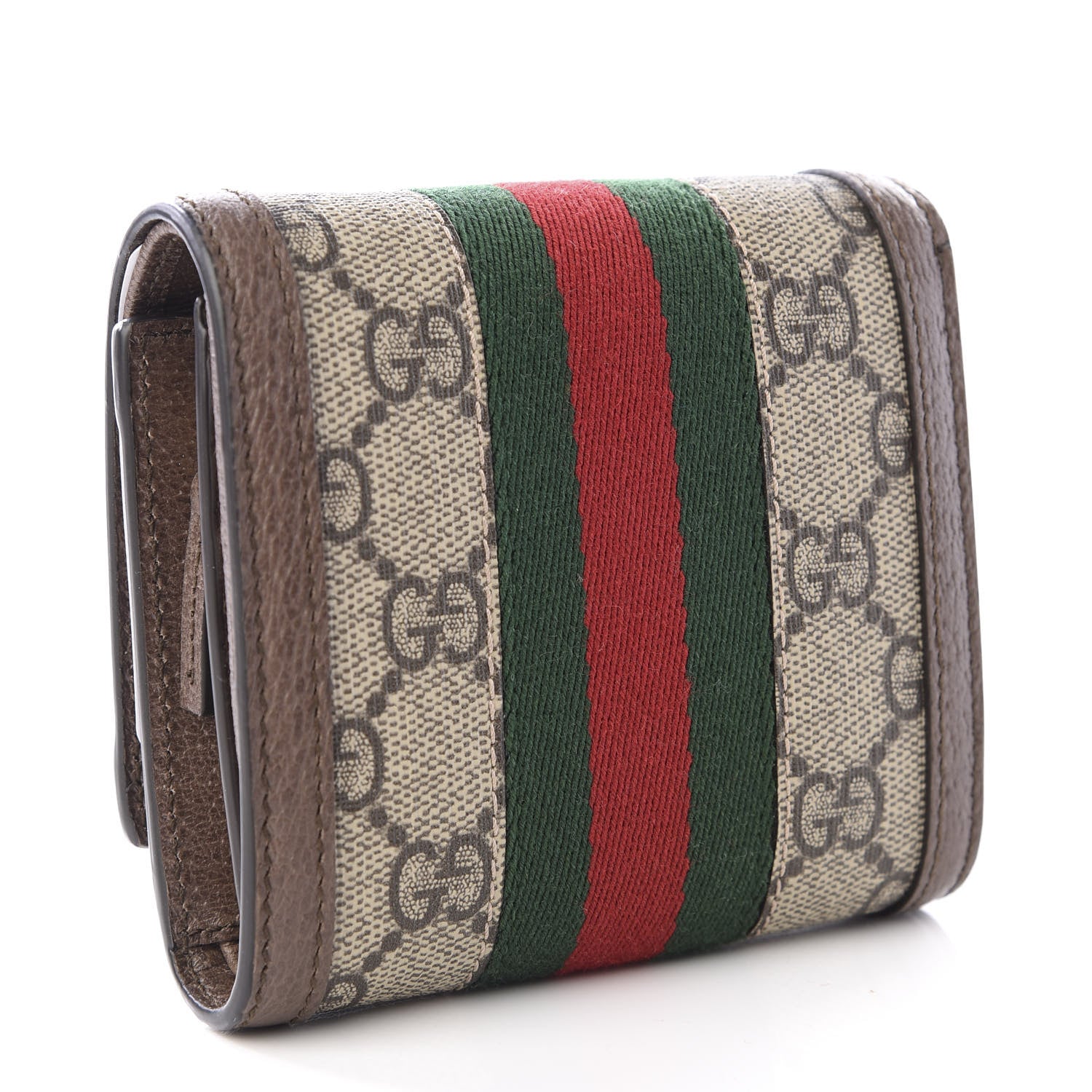 Gucci GG Supreme Monogram Textured Calfskin Web Ophidia Card Case Wallet Beige Ebony New Acero 2 of 8
