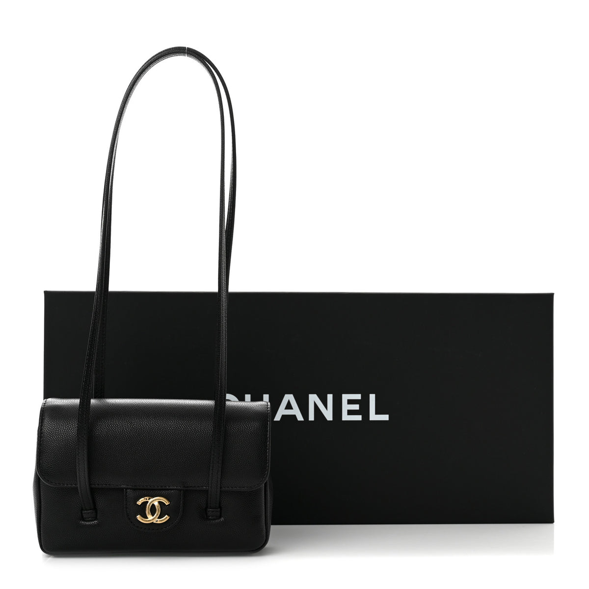 Shiny Caviar Mini Preppy Coco Shoulder Bag Black