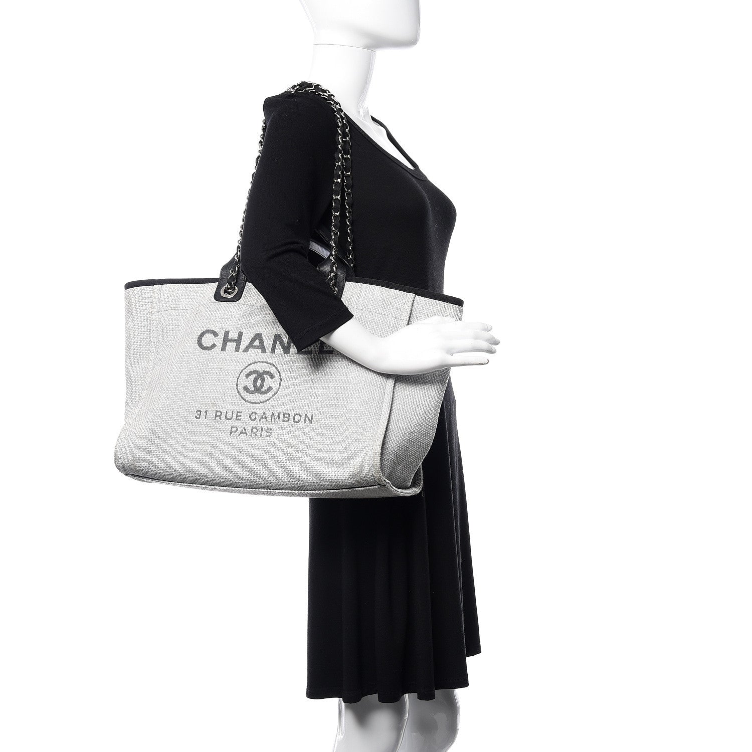 Chanel Canvas Deauville Large Tote Grey 2 of 10