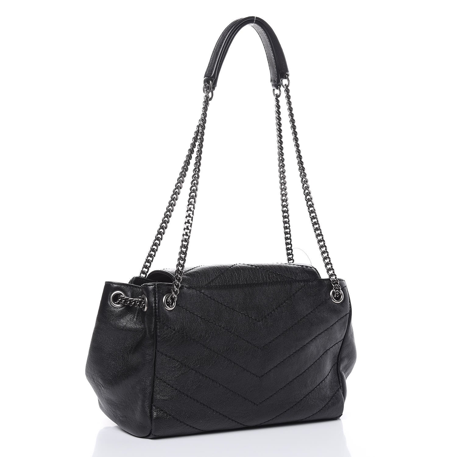 Saint Laurent Pebbled Lambskin Chevron Monogram Small Nolita Black 3 of 9