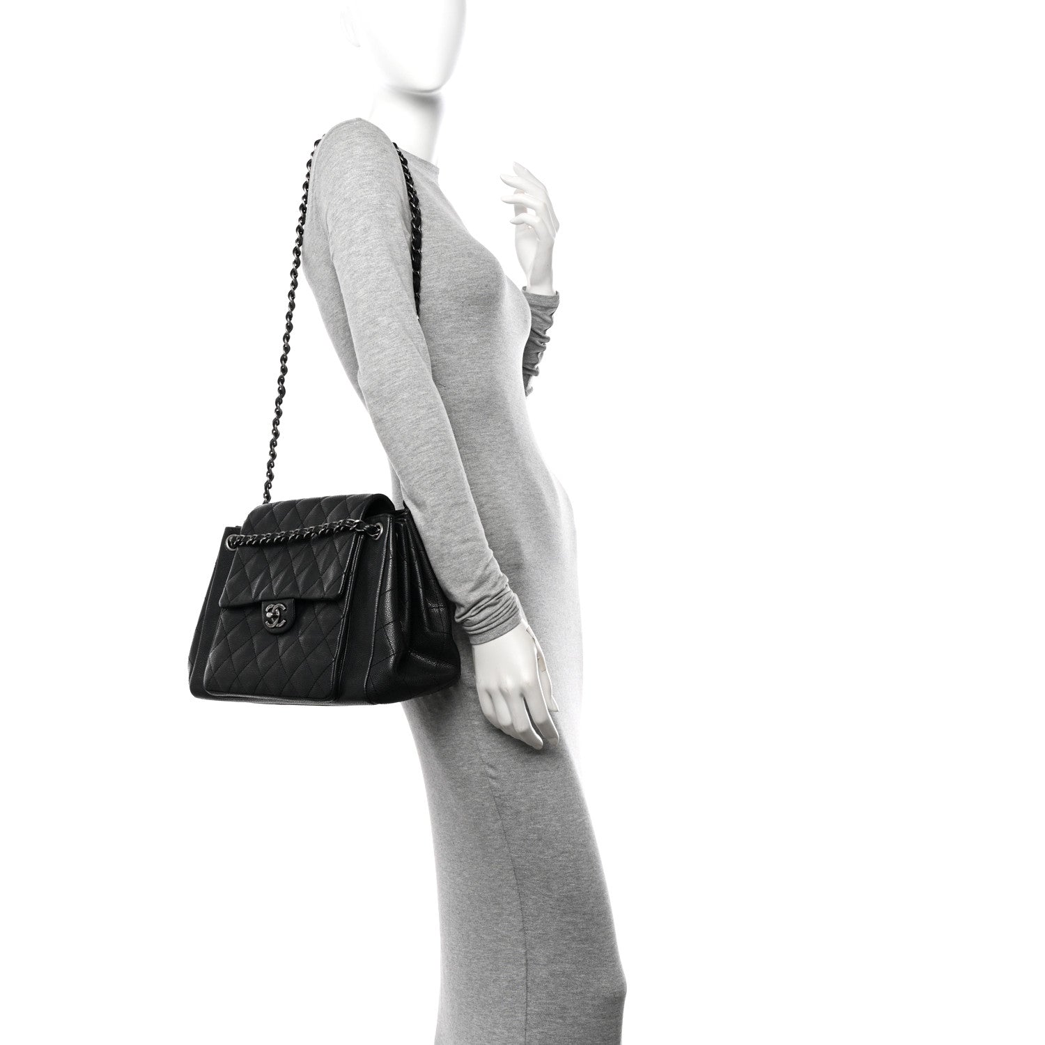 Chanel Caviar Quilted CC Accordion Shopping Bag Black 2 of 15