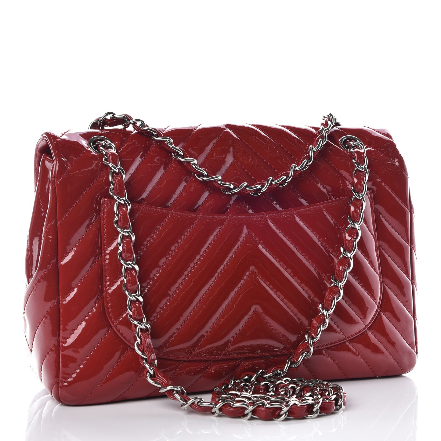 Patent Chevron Quilted Jumbo Single Flap Red