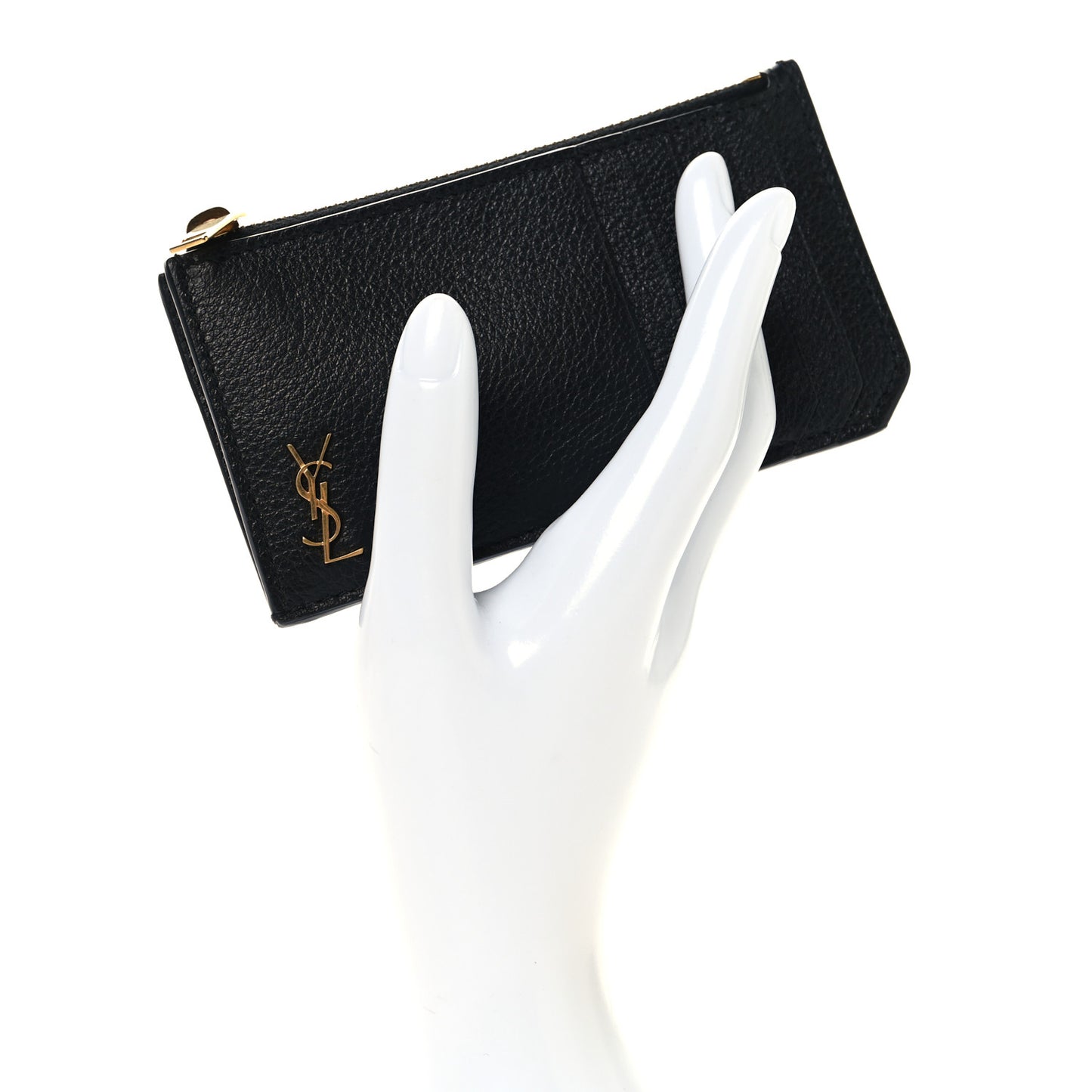 Grained Calfskin Monogram 5 Fragments Zip Pouch Card Holder Black