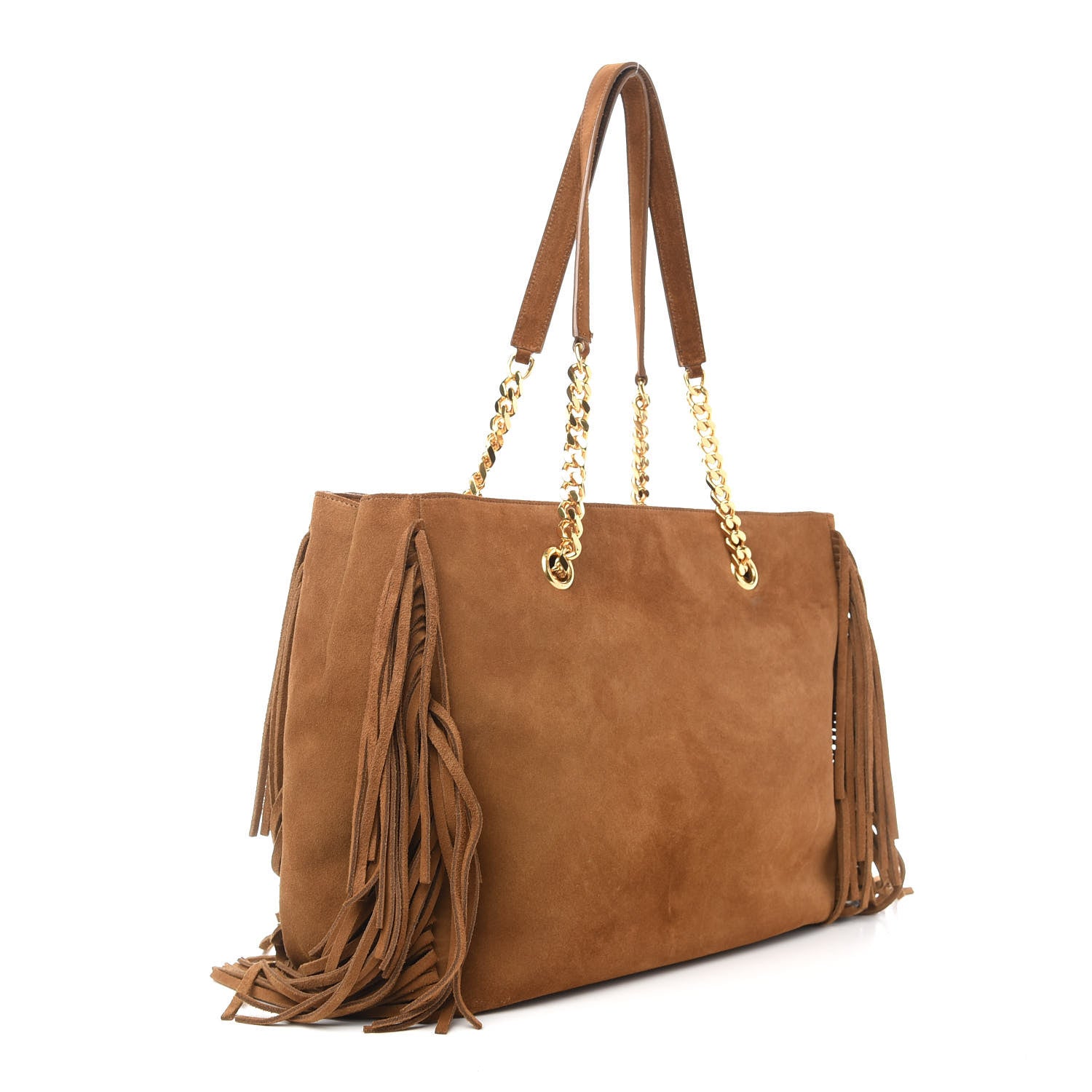 Saint Laurent Suede Fringe Monogram Shopping Tote Light Ochre 3 of 13