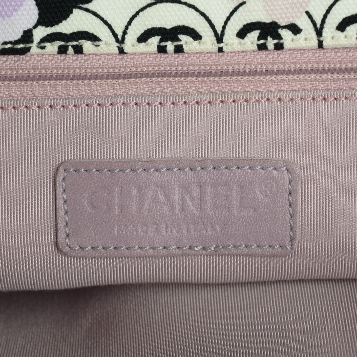 Metallic Calfskin Canvas CC Camellia Tote Pink White