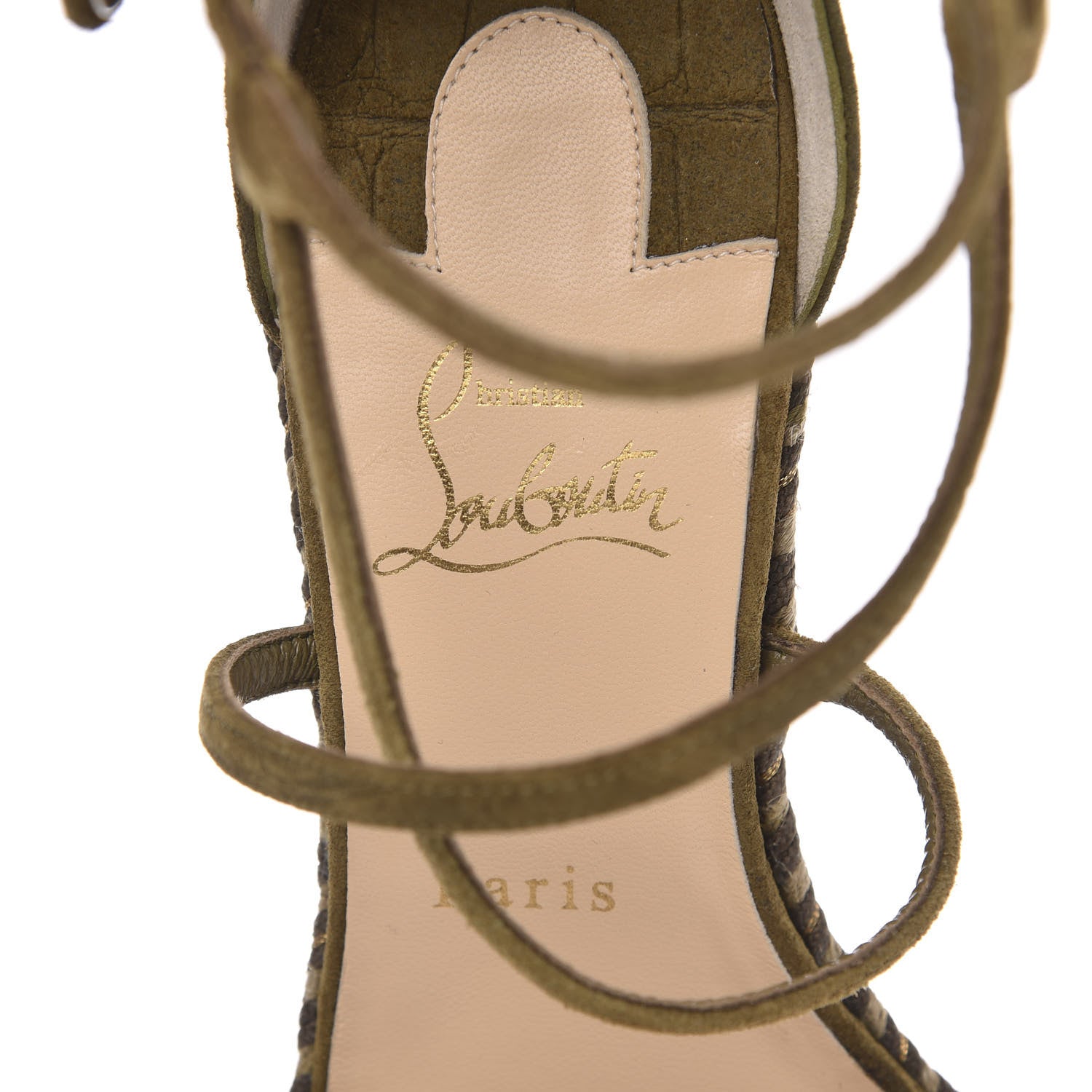 Christian Louboutin Tresse Veau Velours Bodrum 110 Wedge Sandals 39 Green Tea 6 of 8