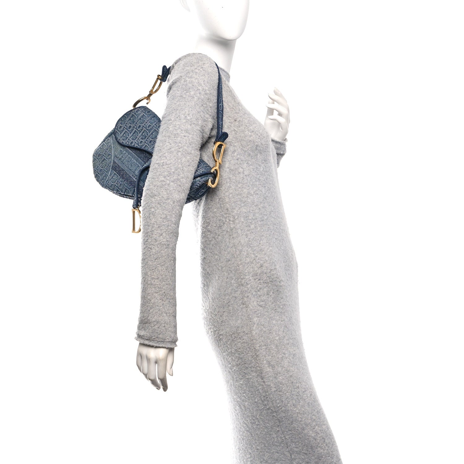 Christian Dior Oblique Embroidered Saddle Bag Denim Blue 2 of 12