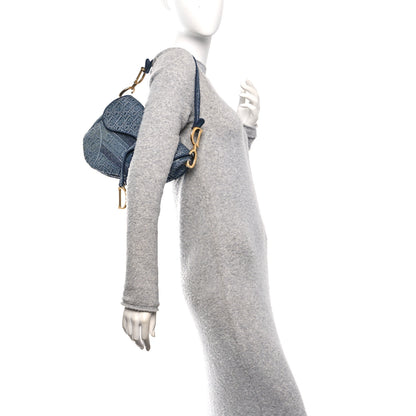 Christian Dior Oblique Embroidered Saddle Bag Denim Blue 2 of 12