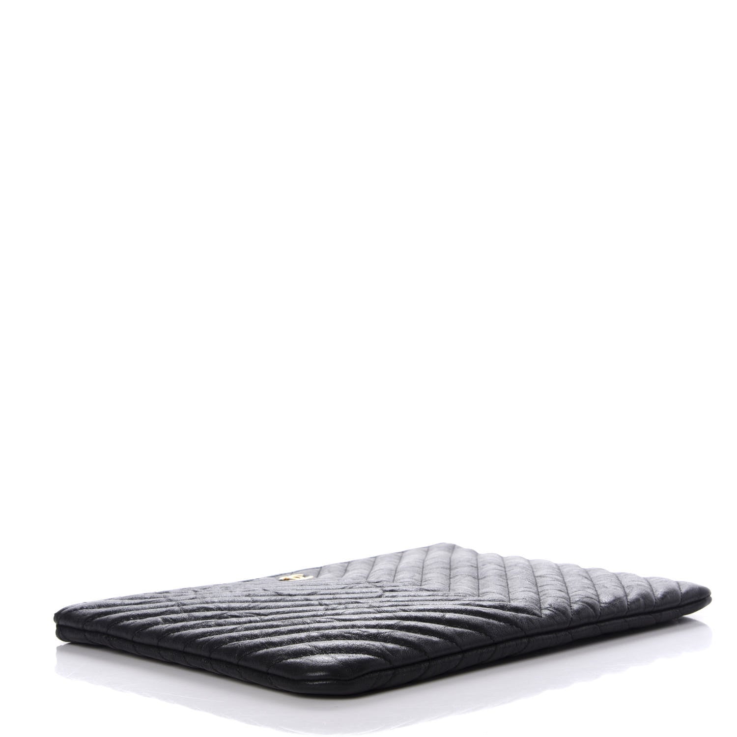 Chanel Aged Calfskin Chevron Quilted Medium Cosmetic Case Black 4 of 7