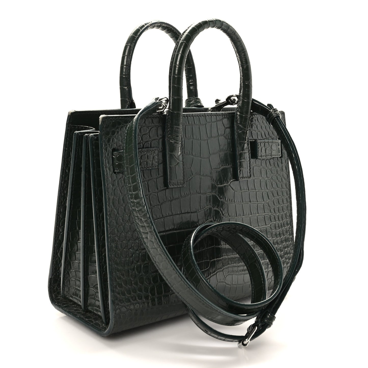 Calfskin Crocodile Embossed Nano Sac De Jour Dark Green