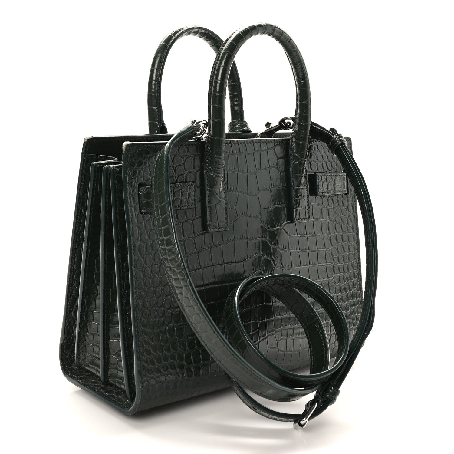 Saint Laurent Calfskin Crocodile Embossed Nano Sac De Jour Dark Green 5 of 20