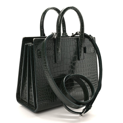 Saint Laurent Calfskin Crocodile Embossed Nano Sac De Jour Dark Green 5 of 20