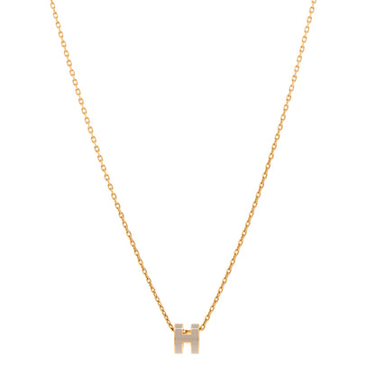 Hermes Lacquered Gold Mini Pop H Pendant Necklace Marron Glace 1 of 7