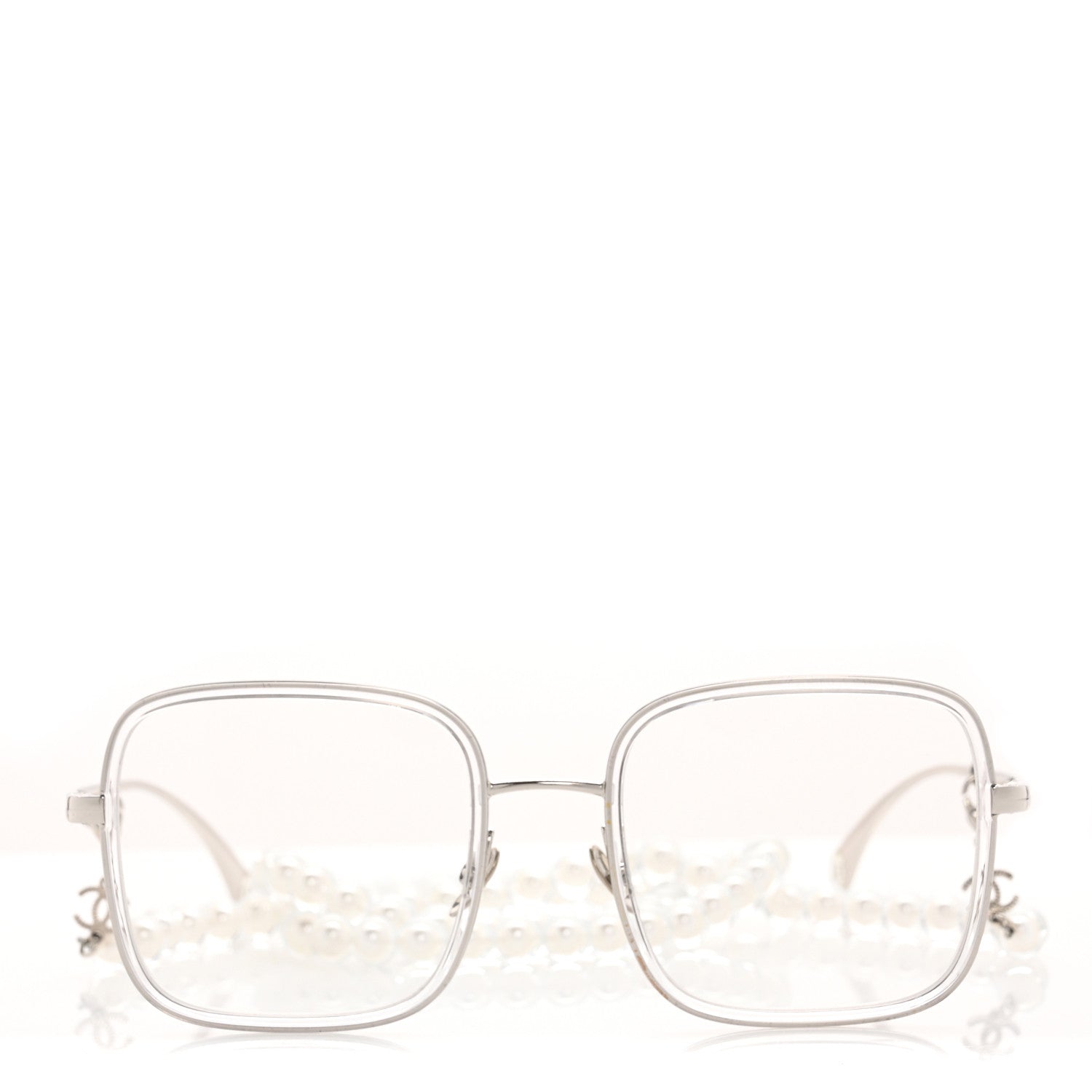 Chanel Metal Removable Pearl Chain Square Eyeglasses 2195-S Silver 2 of 8