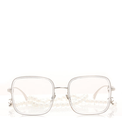 Chanel Metal Removable Pearl Chain Square Eyeglasses 2195-S Silver 2 of 8
