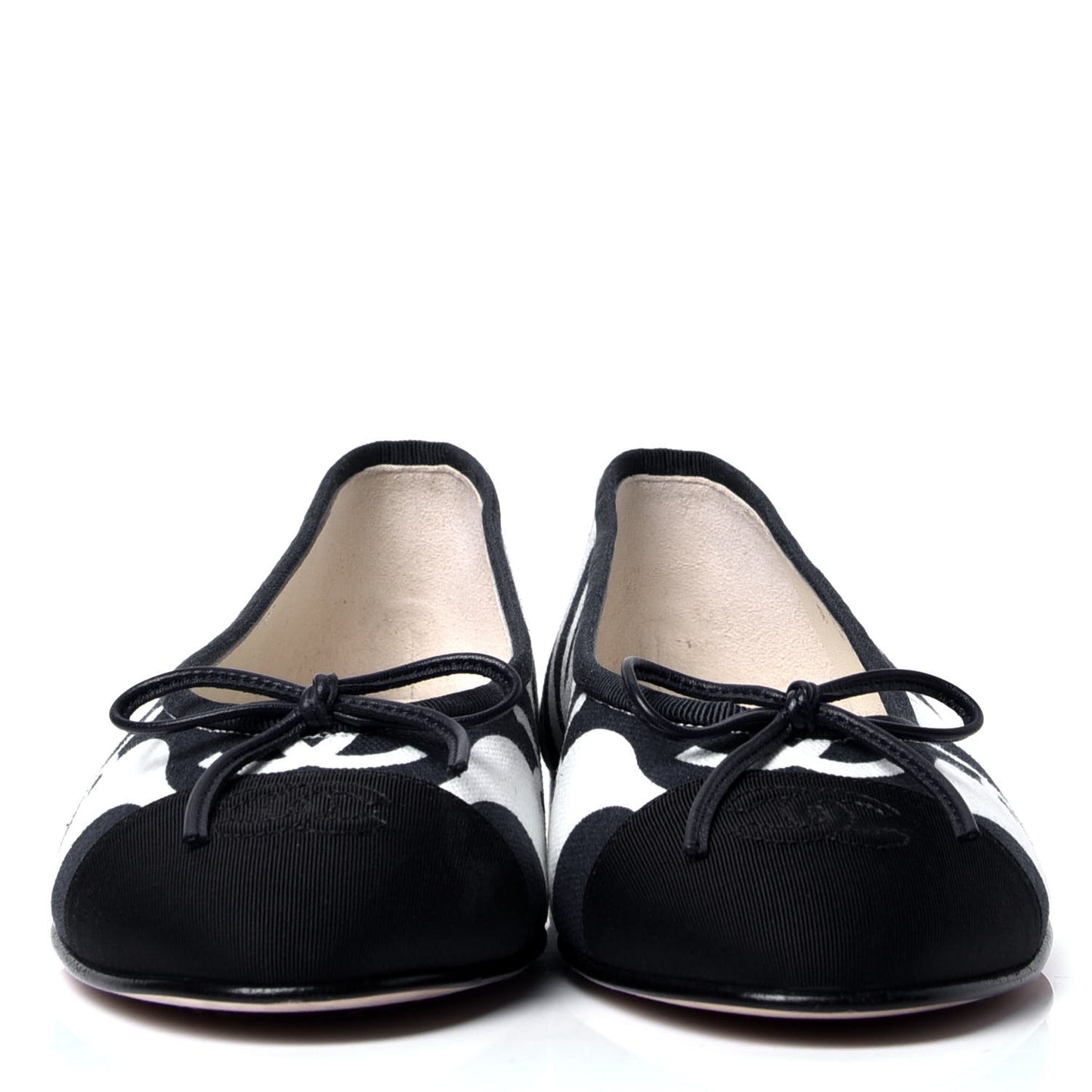 Printed Fabric Cap Toe Ballerina Flats 37 Navy White Black