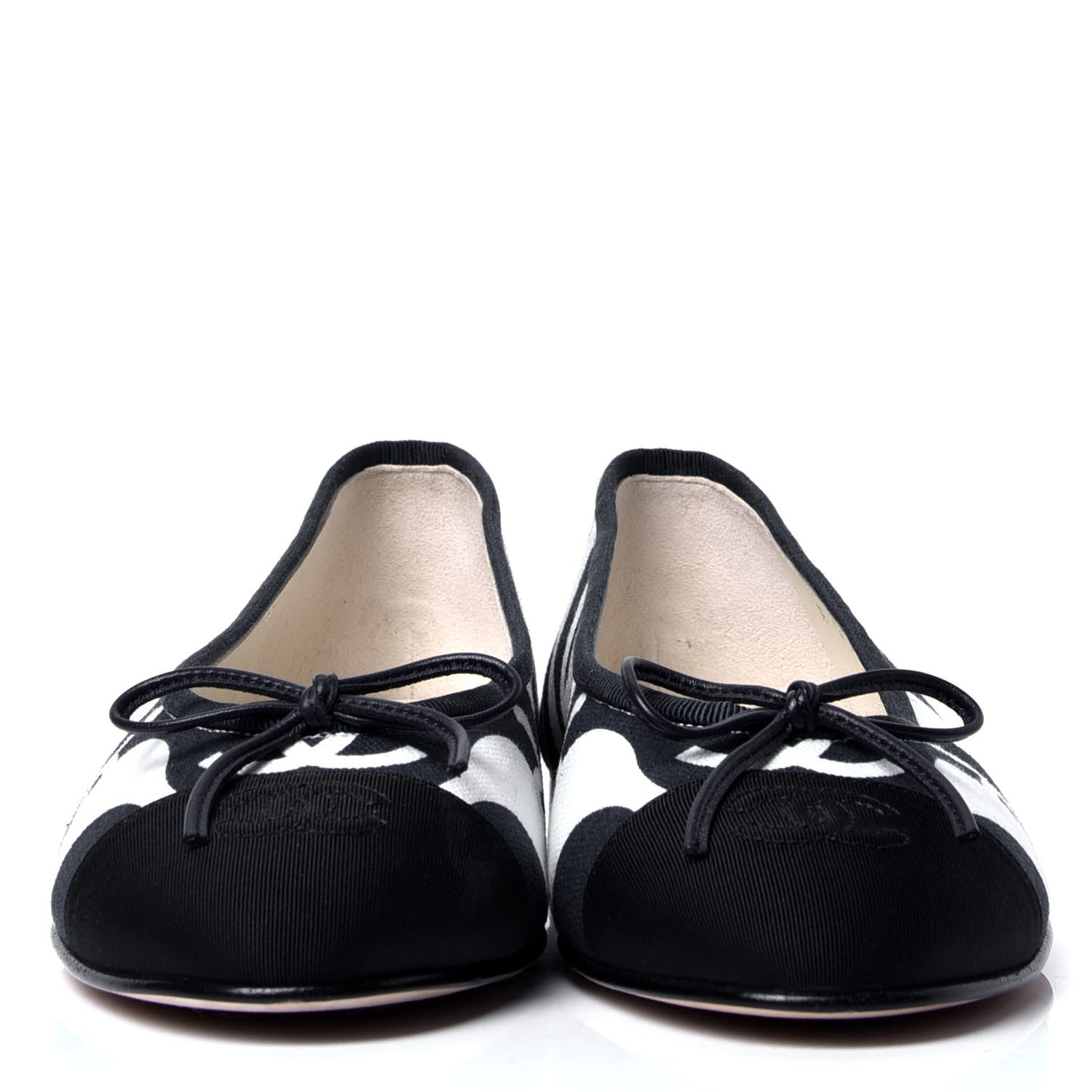 Chanel Printed Fabric Cap Toe Ballerina Flats 37 Navy White Black 2 of 6