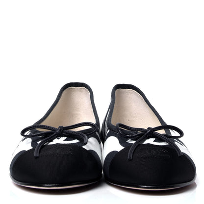 Chanel Printed Fabric Cap Toe Ballerina Flats 37 Navy White Black 2 of 6