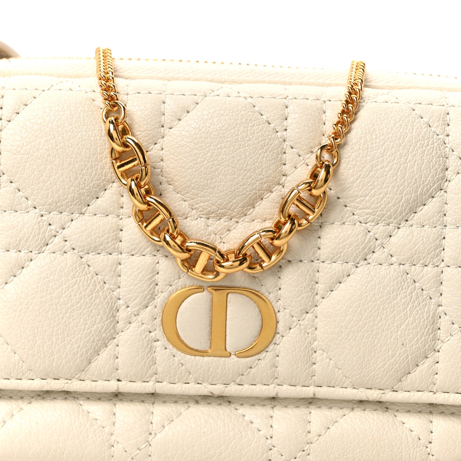 Christian Dior Supple Calfskin Cannage Caro Pouch with Chain Latte 8 of 10