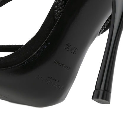 Saint Laurent Crystal Suede Calfskin Nadja 105 Ankle Strap Sandals 37.5 Black 9 of 10