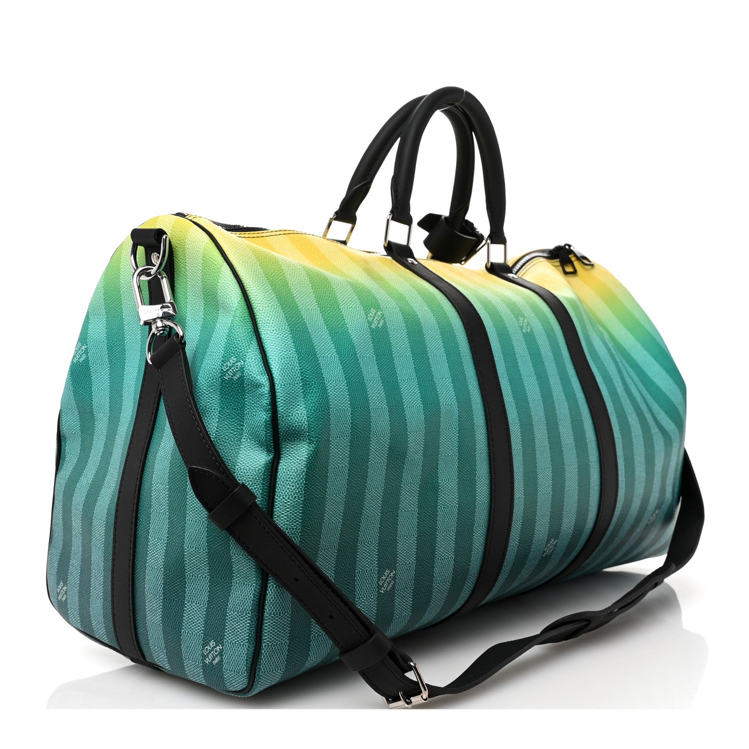louis vuitton men's damier duffle luggage travel bag Louis Vuitton Damier Striped Keepall Bandouliere 50 Gradient Green 1669734 – FASHIONPHILE