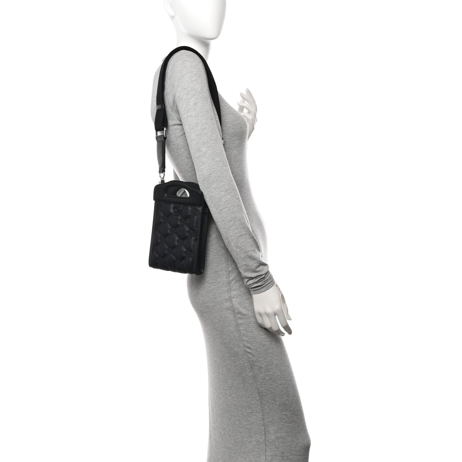 Gucci Nylon Calfskin Enamel GG Matelasse Mini Top Slip Handle Crossbody Bag Black 2 of 10