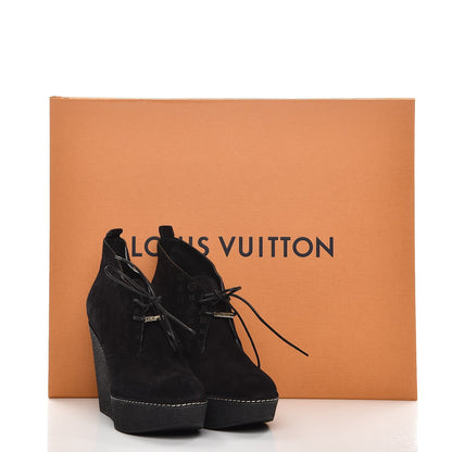 Louis Vuitton Suede Embossed Monogram Frosty Wedge Low Boots 39 Black 11 of 11