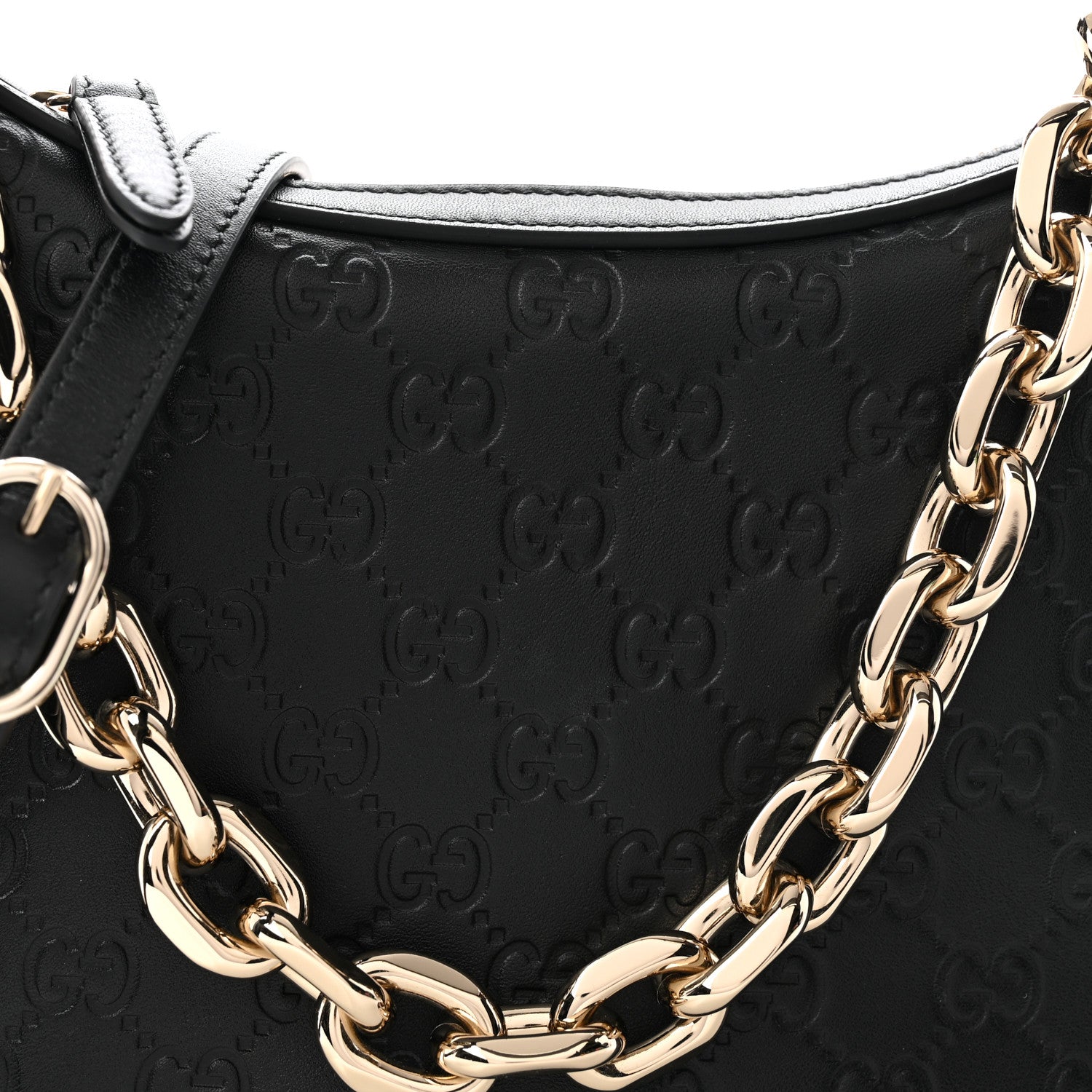 Gucci GG Calfskin Embossed Emblem Medium Half Moon Shoulder Bag Black 8 of 10