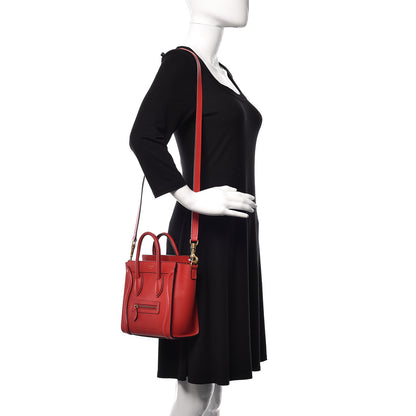 Celine Drummed Calfskin Nano Luggage Red 2 of 11