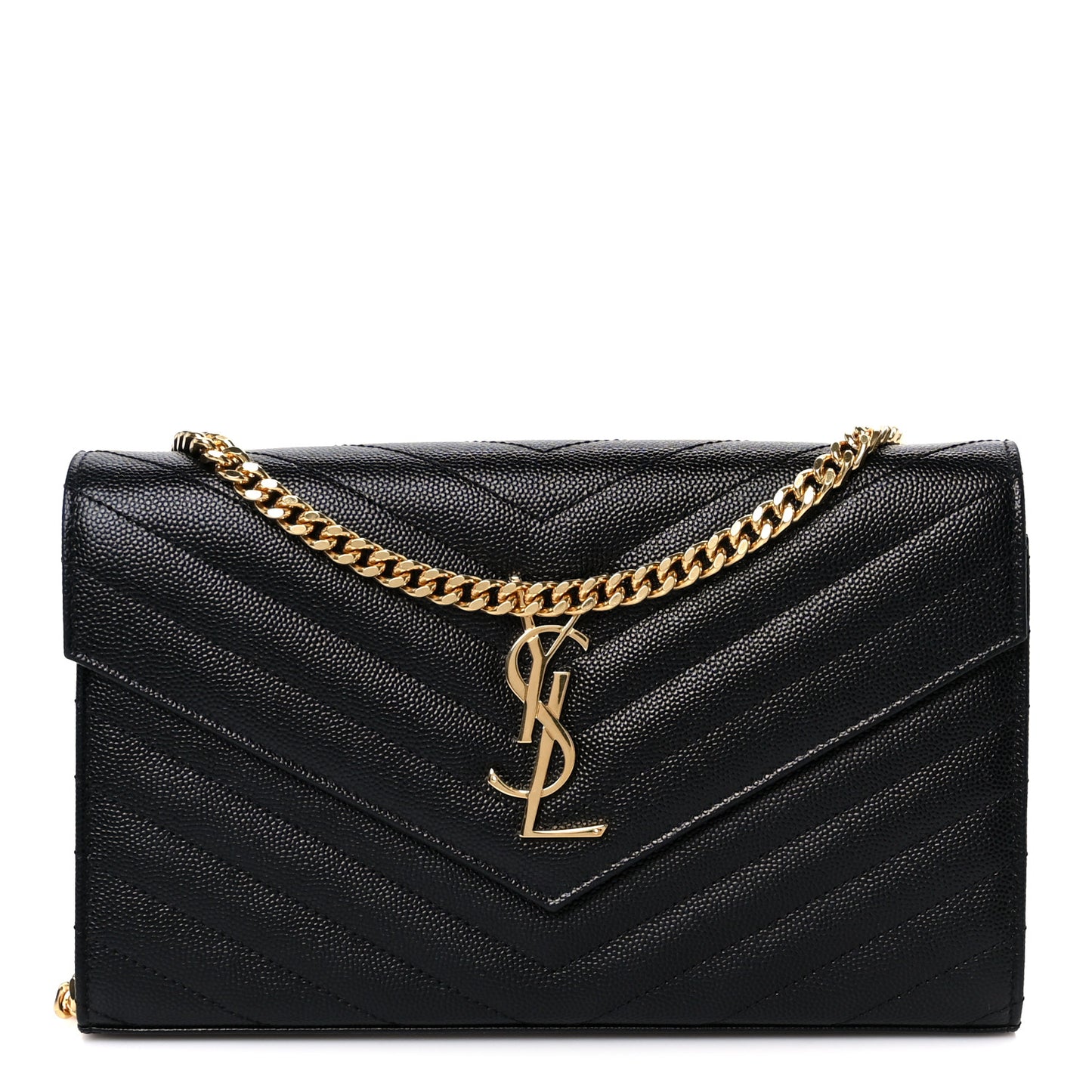 Grain De Poudre Matelasse Chevron Monogram Chain Wallet Black
