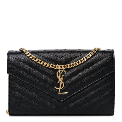 Saint Laurent Grain De Poudre Matelasse Chevron Monogram Chain Wallet Black 1 of 9