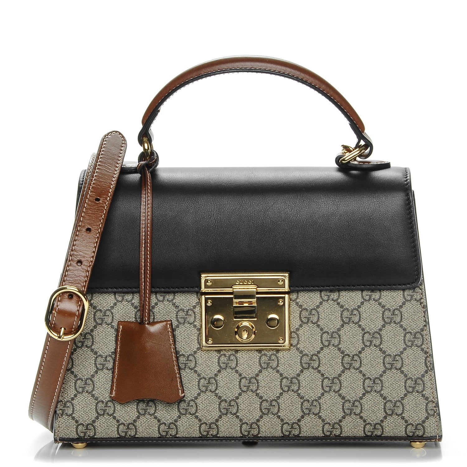 Gucci GG Supreme Monogram Calfskin Small Padlock Top Handle Bag Beige Black Cuir 1 of 7