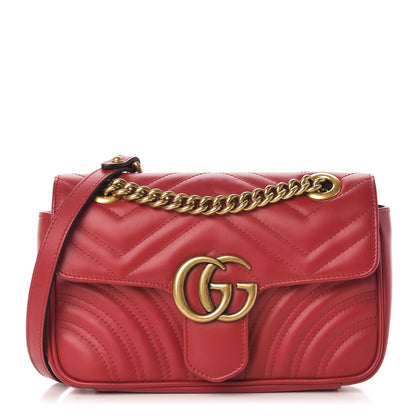 Gucci Calfskin Matelasse Mini GG Marmont Shoulder Bag Hibiscus Red 1 of 12