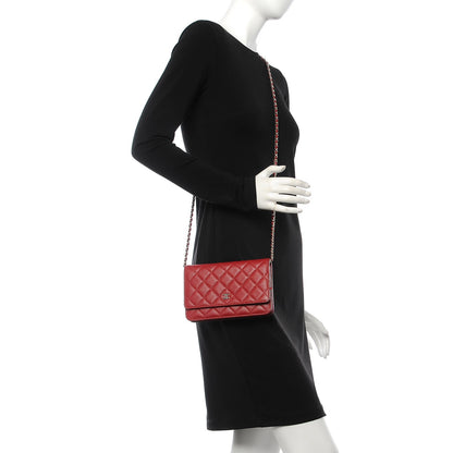 Chanel Caviar Quilted Wallet on Chain WOC Red 2 of 11