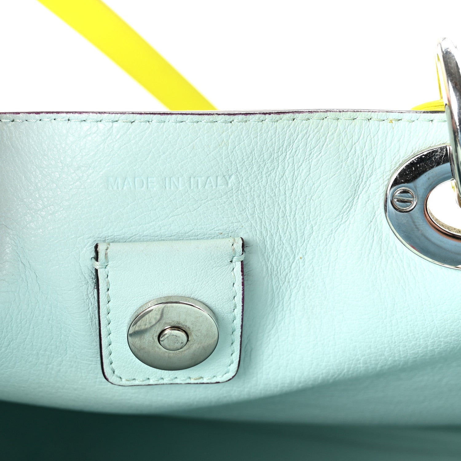 Christian Dior Smooth Calfskin Medium Diorissimo Tote Neon Yellow Light Blue 8 of 11