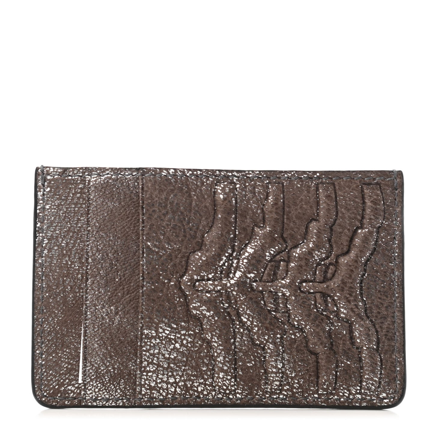 Distressed Metallic Suede Embossed Card Holder Brown