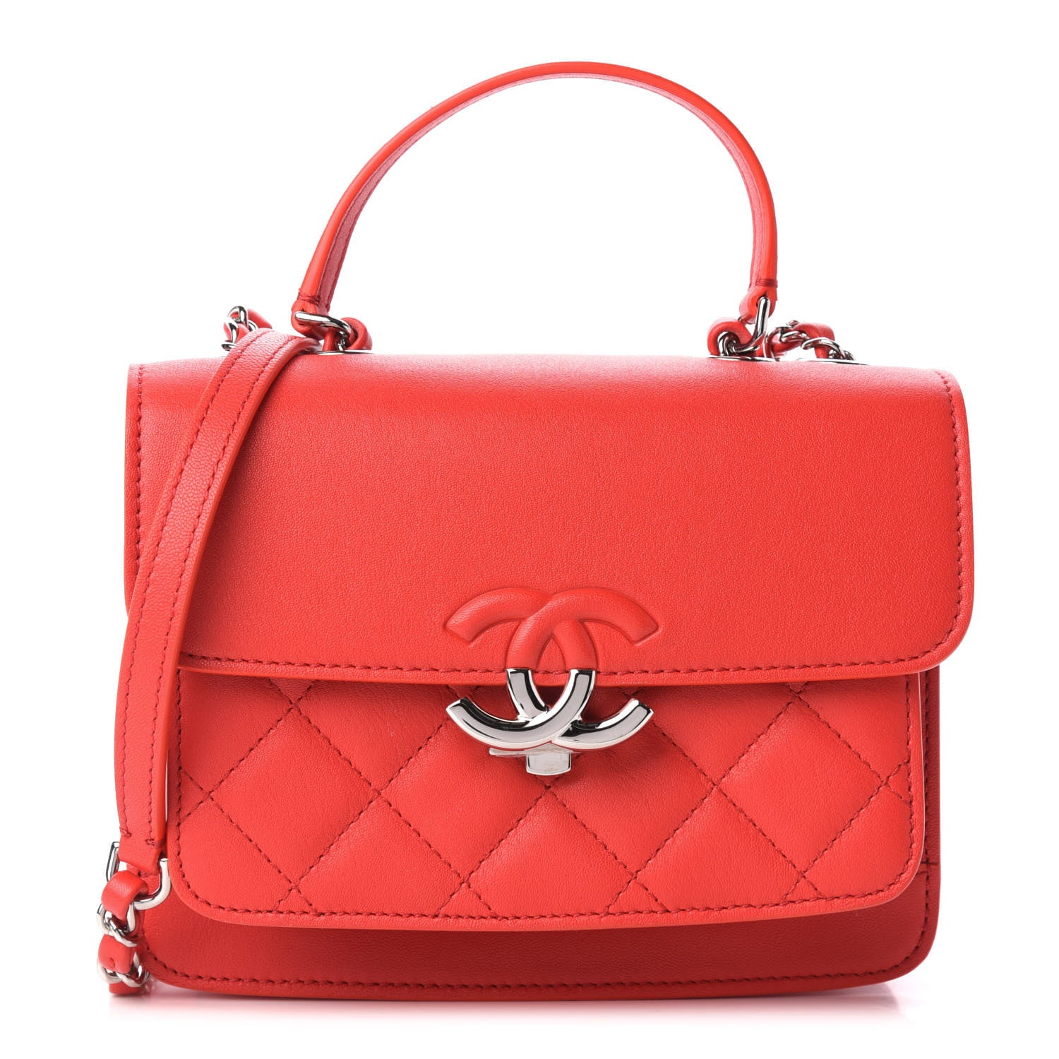 Chanel Lambskin Quilted Small CC Box Top Handle Flap Red 1 of 10