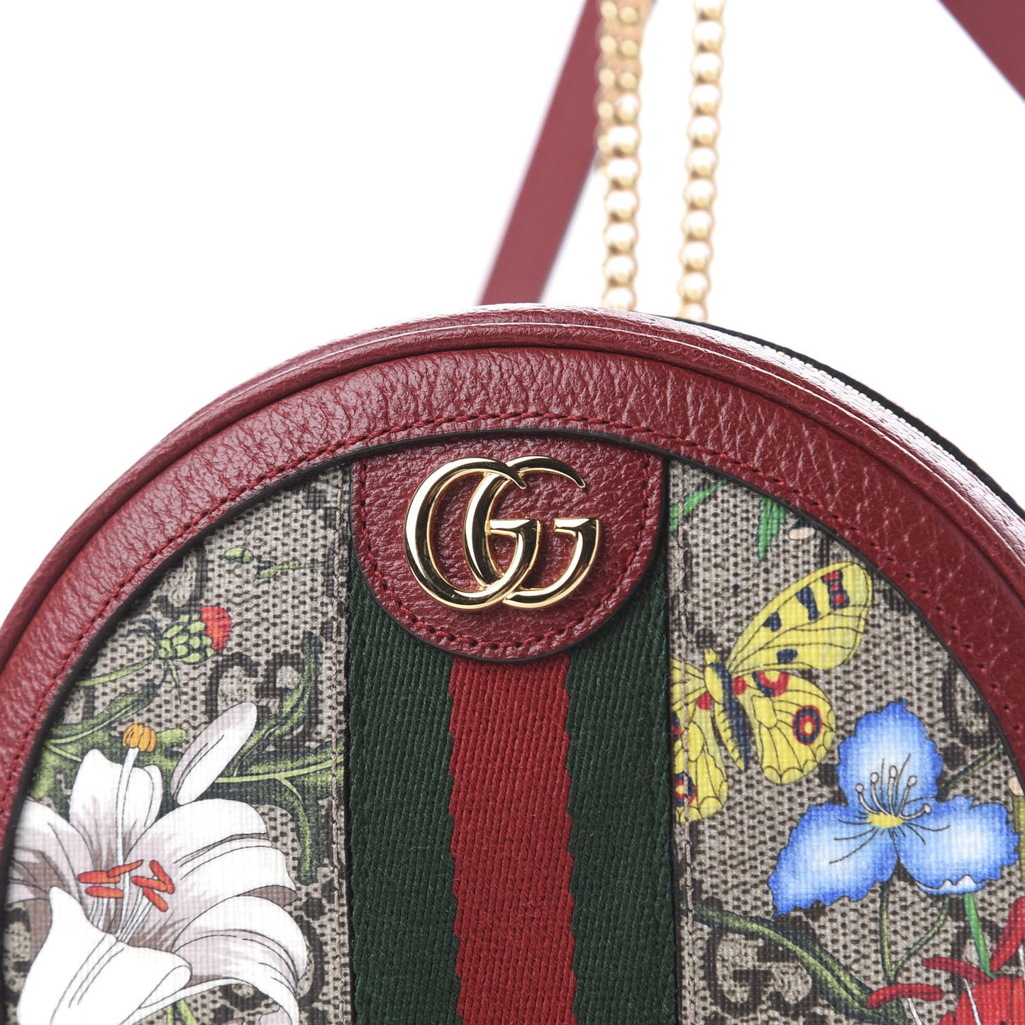 GG Supreme Monogram Web Flora Mini Ophidia Round Backpack Red