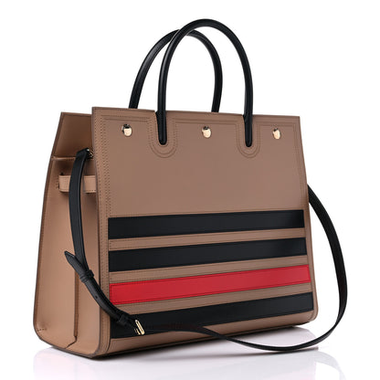 Burberry Smooth Calfskin Stripe Medium Two Handle Title Bag Camel Black Red 3 of 11