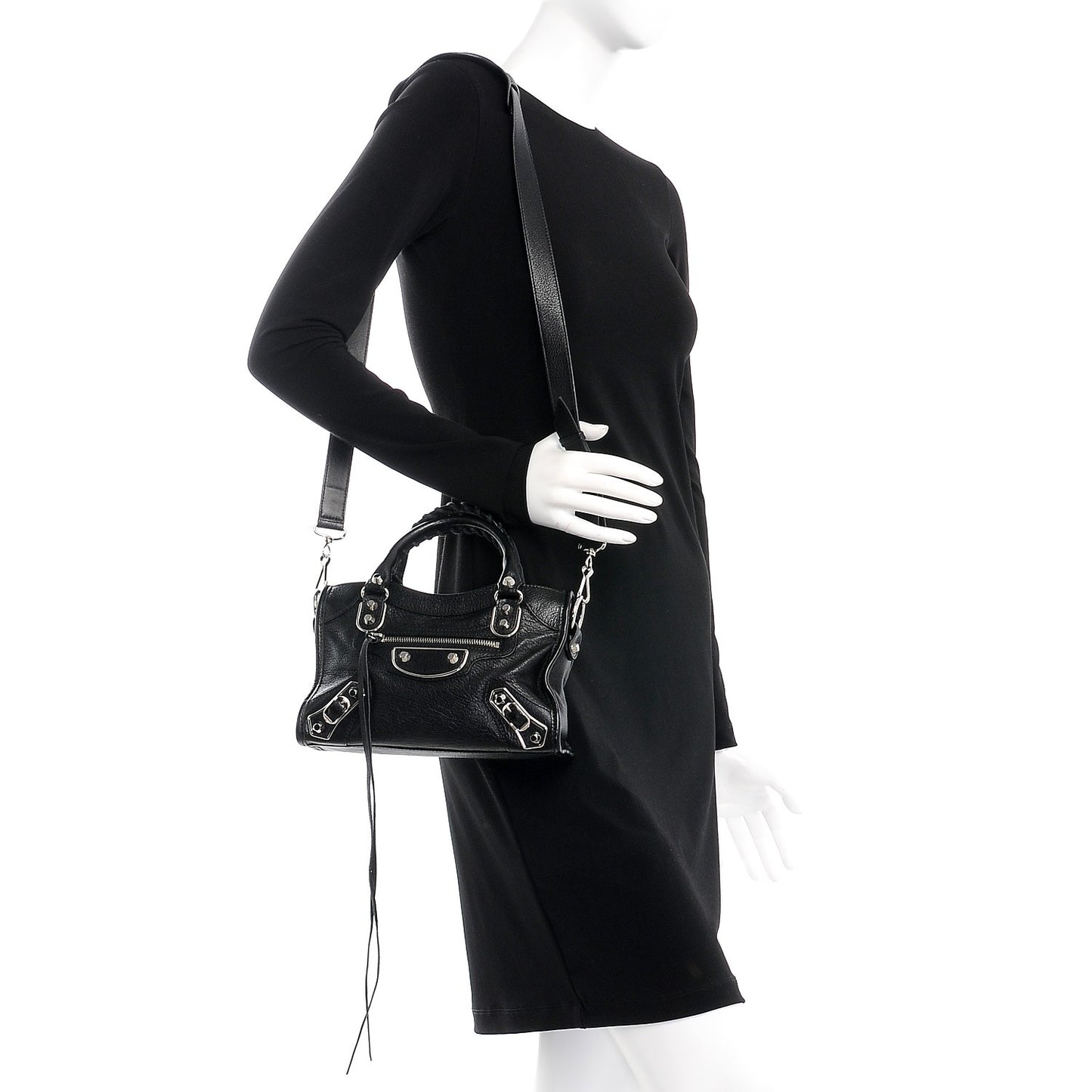 Chevre Silver Metallic Edge Hardware Mini City Black