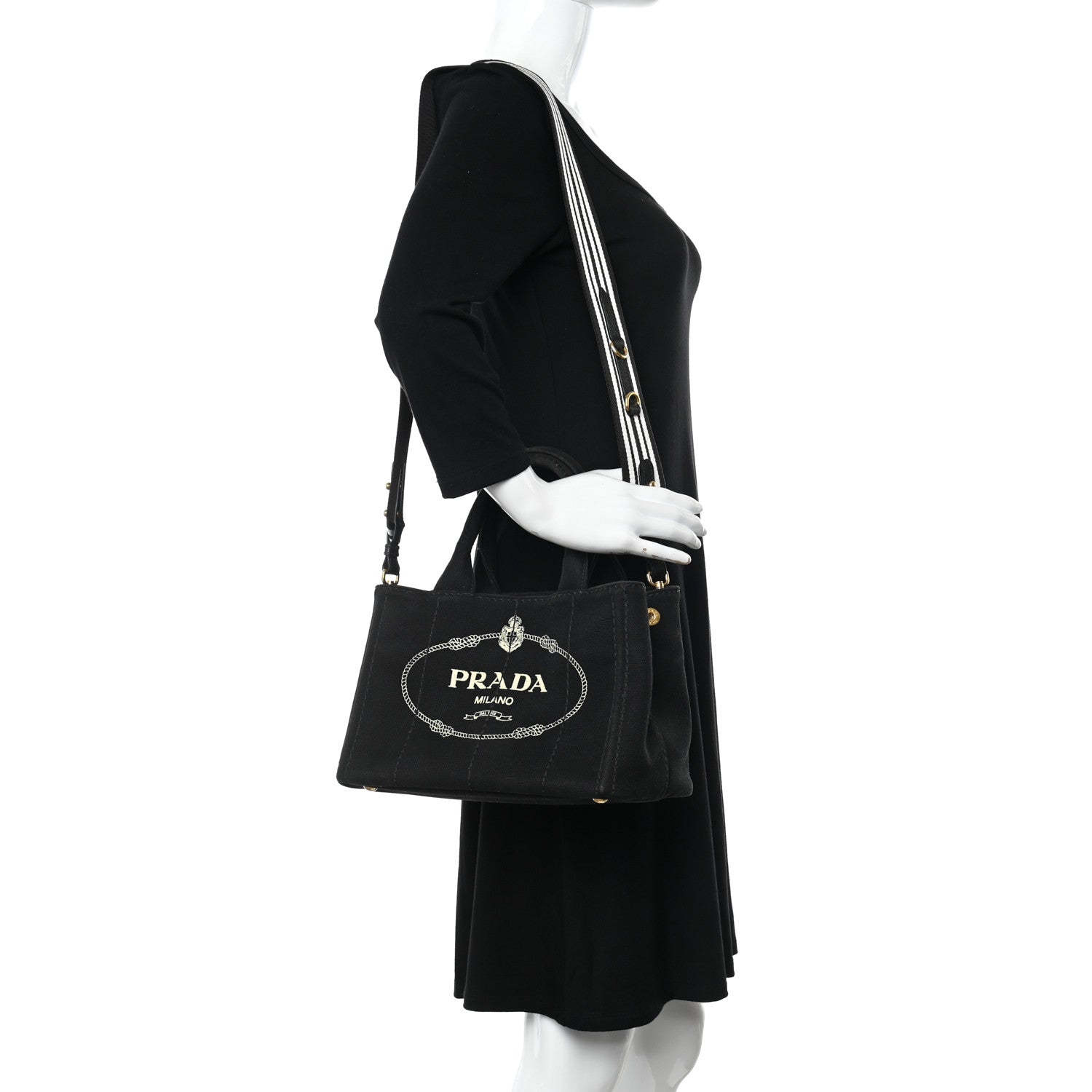 Prada Canapa Small Logo Tote Black Talco 2 of 9