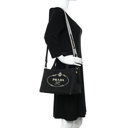 Prada Canapa Small Logo Tote Black Talco 2 of 9