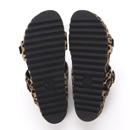 Louis Vuitton Calfskin Pony Hair Leopard Bom Dia Mule Sandals 40 Cognac Brown 5 of 8