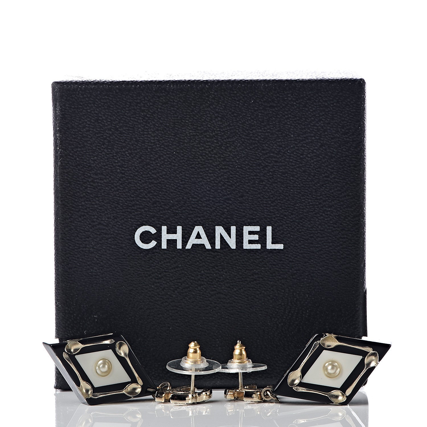 Chanel Resin Crystal Spoon Brasserie CC Drop Earrings Black White 5 of 5