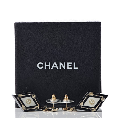 Chanel Resin Crystal Spoon Brasserie CC Drop Earrings Black White 5 of 5