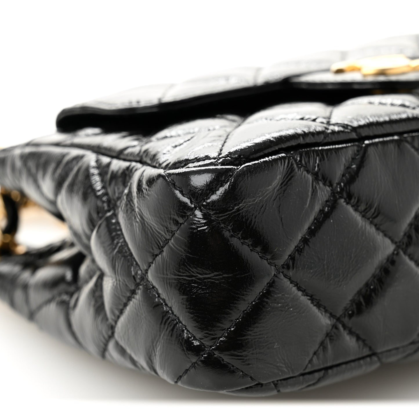 Shiny Crumpled Calfskin Quilted Small Wavy CC Hobo Black