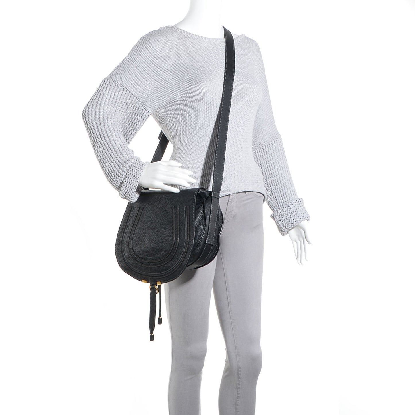Calfskin Medium Marcie Round Crossbody Bag Black