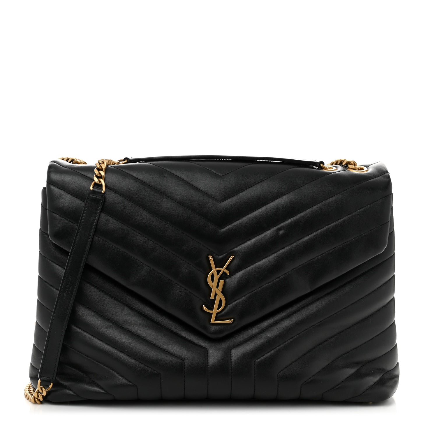 Calfskin Y Quilted Monogram Large Loulou Chain Satchel Black