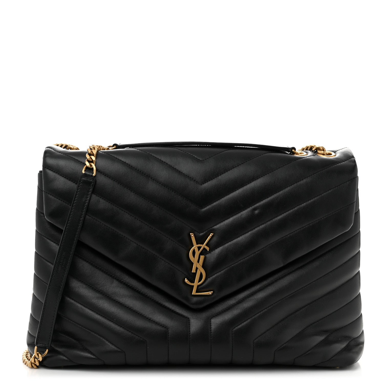 Saint Laurent Calfskin Y Quilted Monogram Large Loulou Chain Satchel Black 1 of 13