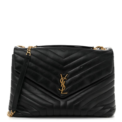 Saint Laurent Calfskin Y Quilted Monogram Large Loulou Chain Satchel Black 1 of 13